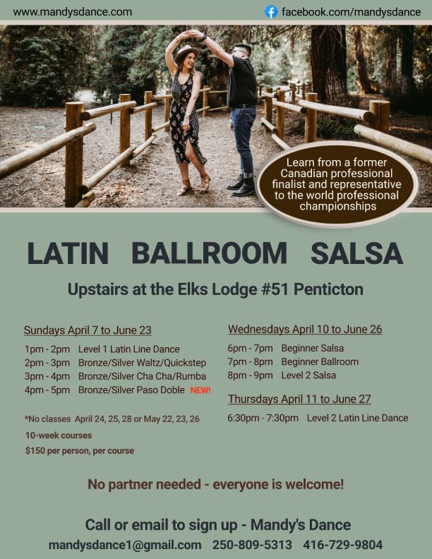 Ballroom, Latin and Salsa classes at the Elks Lodge in Penticton, British Columbia