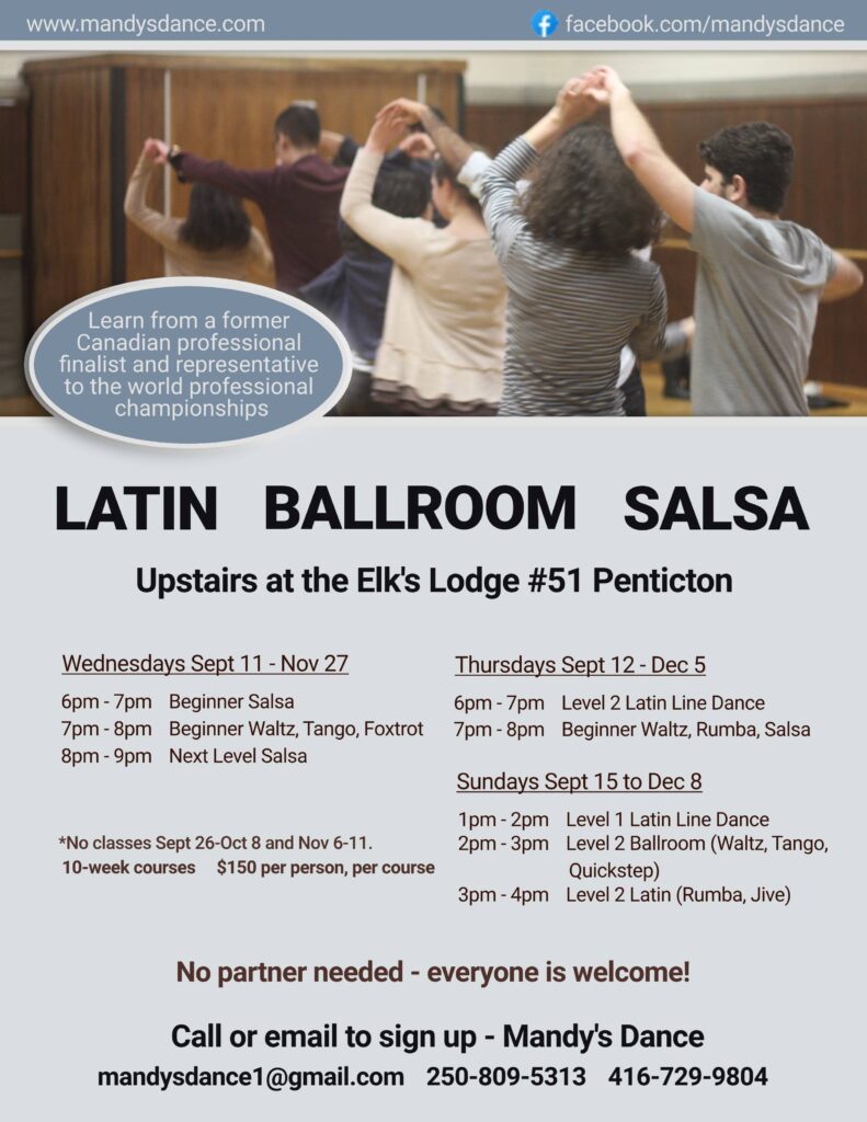 Ballroom, Latin and Salsa classes at the Elks Lodge in Penticton, British Columbia