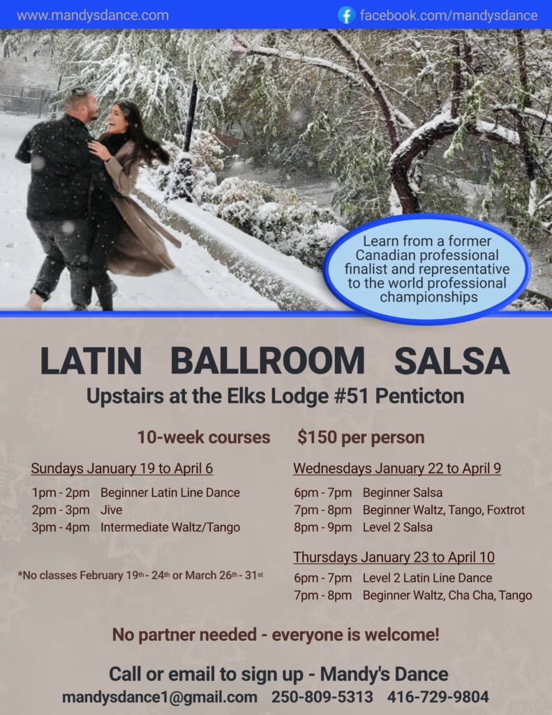 Ballroom, Latin and Salsa classes at the Elks Lodge in Penticton, British Columbia