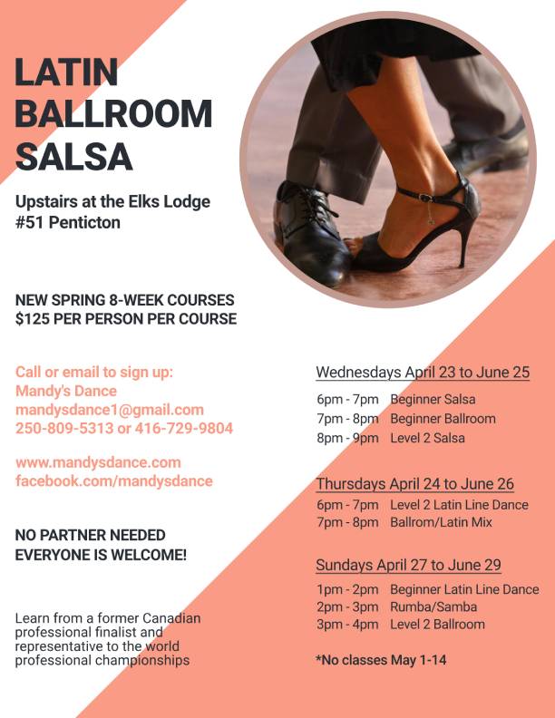 Ballroom, Latin, Salsa and Line Dance classes at the Elks Lodge in Penticton, British Columbia