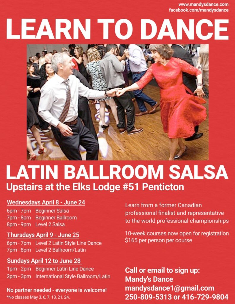 Ballroom, Latin, Salsa and Line Dance classes at the Elks Lodge in Penticton, British Columbia