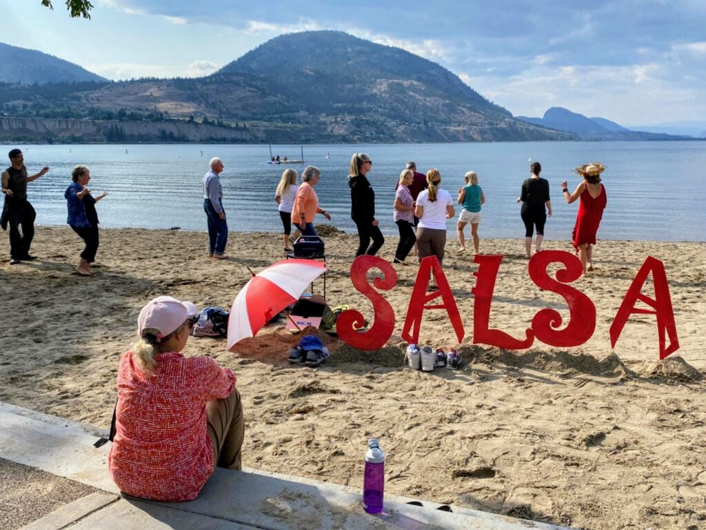 Mandy's Dance salsa class dancing on the beach at Okanagan Lake in Penticton, BC